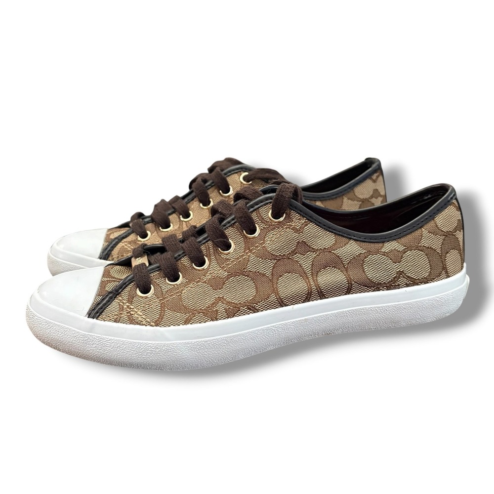 Coach Signature Jacquard Empire Low Top Sneakers Khaki Brown Monogram Shoes - Picture 7 of 10
